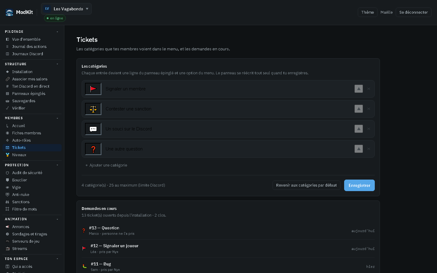 Panel ModKit — Tickets