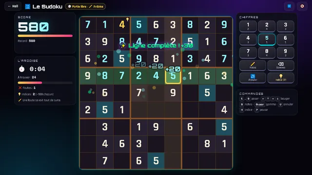 Le Sudoku : une ligne complète, +30, et le pavé des chiffres