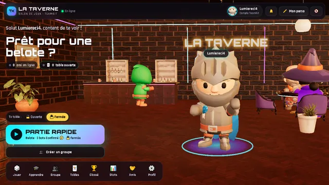 Le hall de la Taverne : ton personnage, la partie rapide, les tables ouvertes