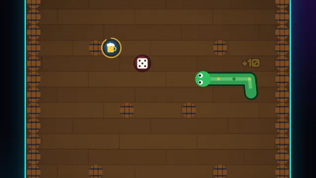 Le Serpent : le serpent vert file vers un dé et une choppe