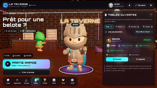 La liste des tables ouvertes : prendre la place d'un bot, ou regarder