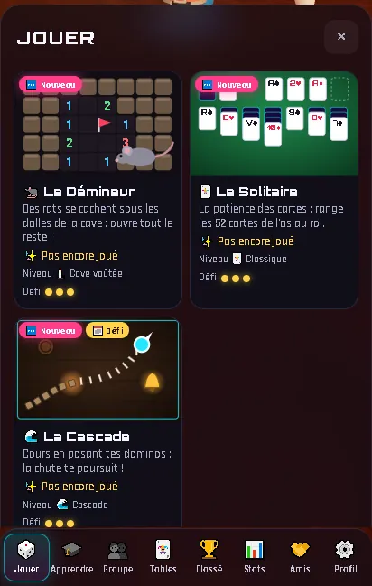 Sur téléphone : les jeux de l'Arcade, dont La Cascade au défi du jour